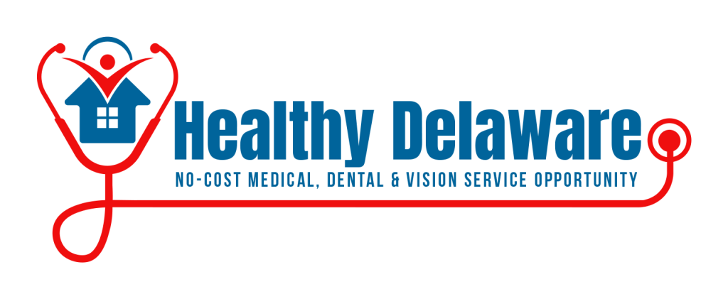 Healthy Delaware: No-Cost Medical, Dental & Vision Service Opportunity logo.